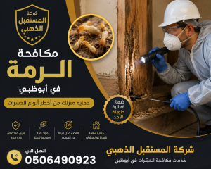 شركة مكافحة الرمة في أبوظبي - خصم 20% - مكافحة الحشرات 3 هل تبحث عن أفضل حلول مكافحة الآفات والمبيدات الحشرية في أبوظبي؟ لا تنظر أبعد من المستقبل الذهبي شركة مكافحة الرمة في أبوظبي! بصفتها المزود الرائد لمكافحة الآفات والحشرات في أبوظبي